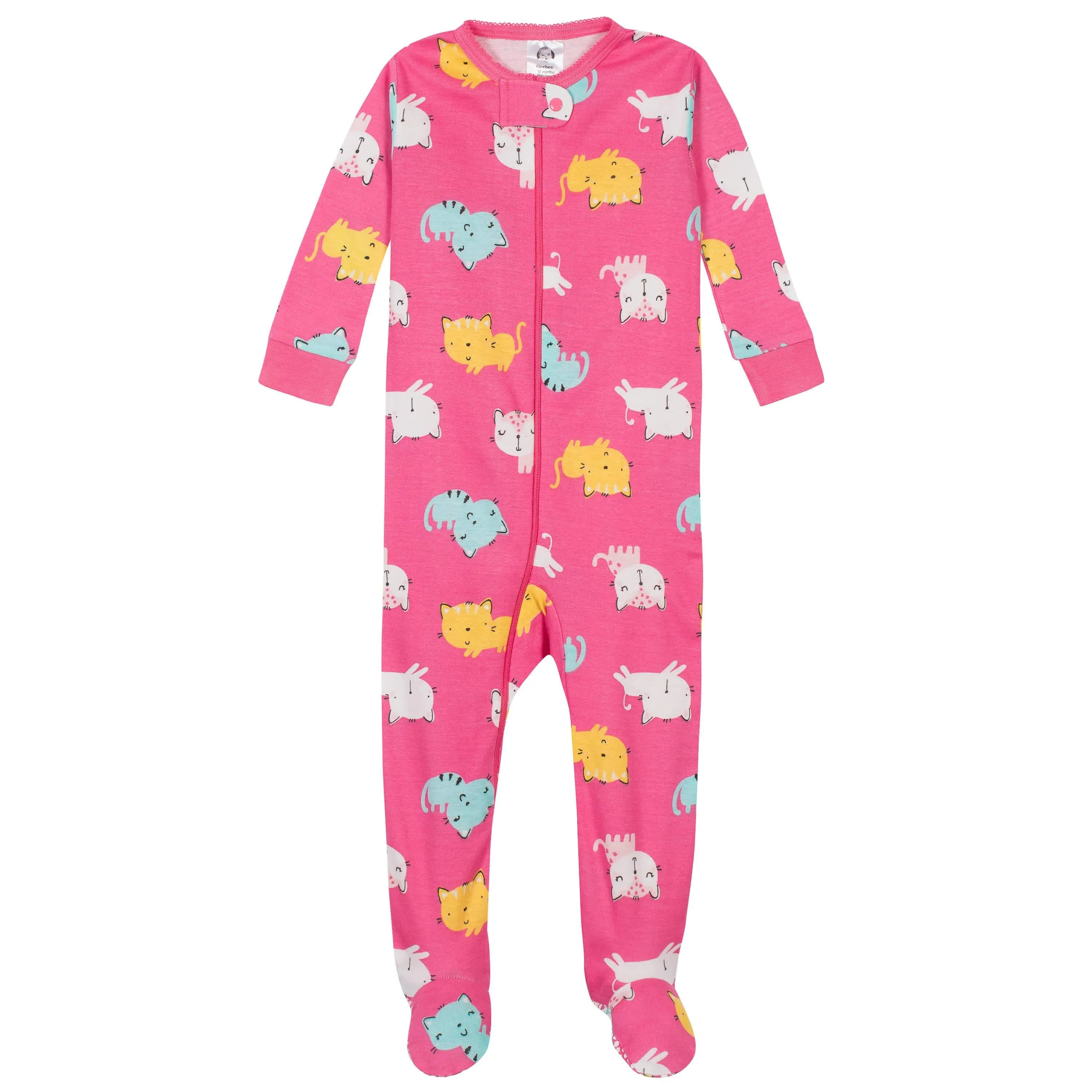 2-Pack Baby & Toddler Girls Cats Snug Fit Footed Cotton Pajamas