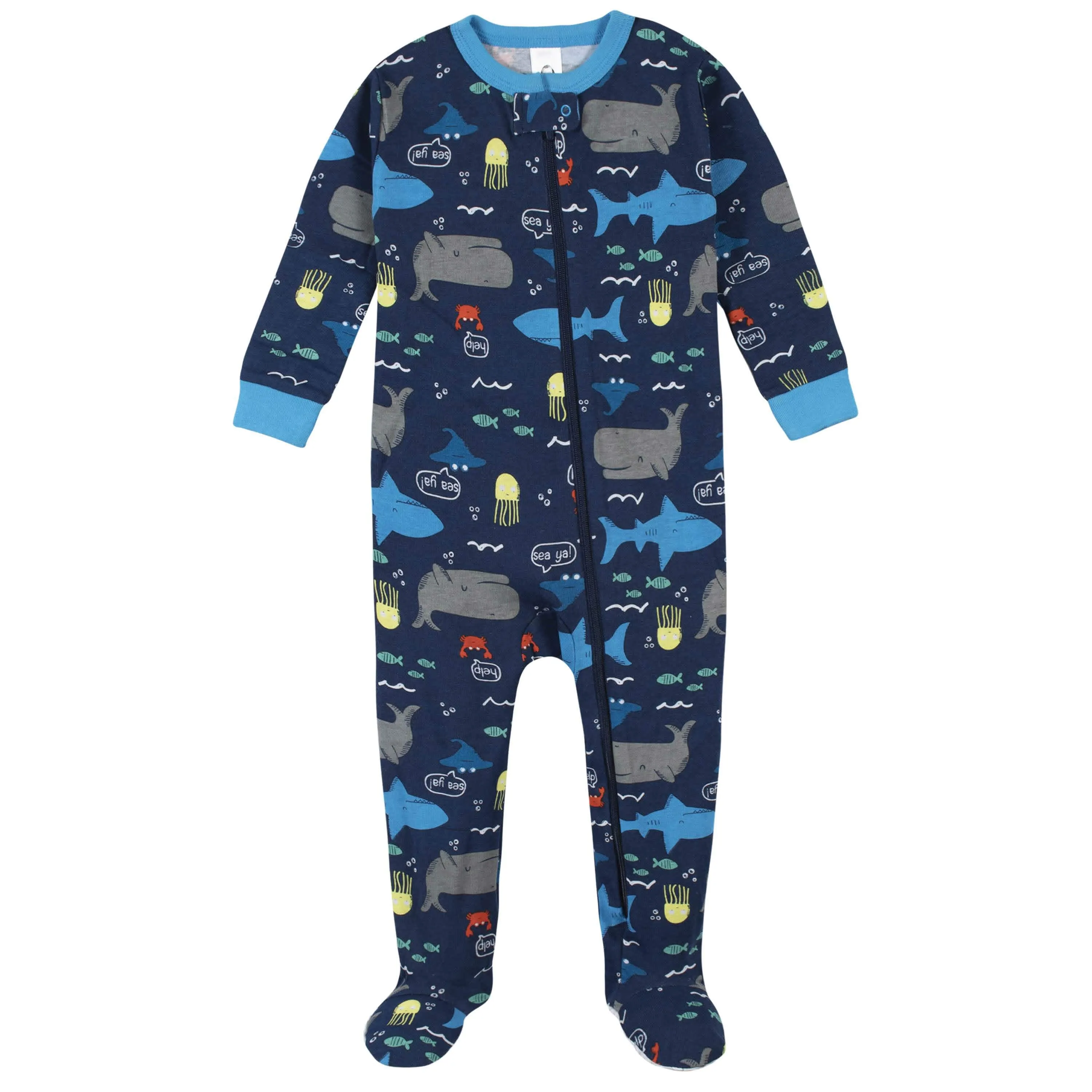 4-Pack Boys Dinosaurs & Sea Snug Fit Footed Cotton Pajamas