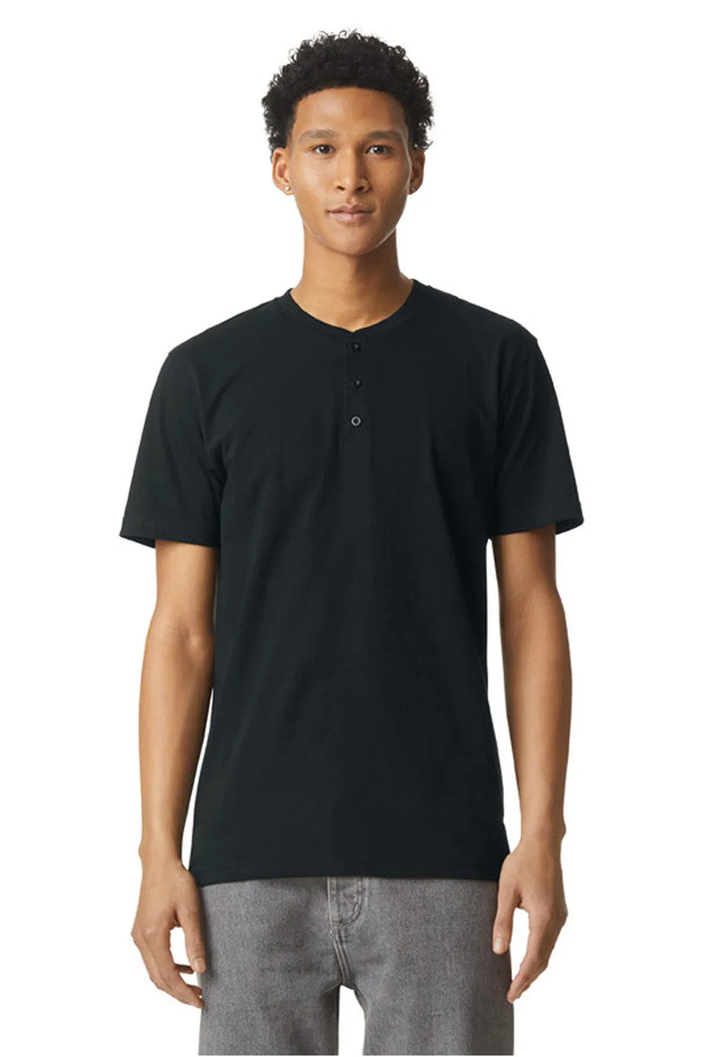 American Apparel Mens CVC Short Sleeve Henley T-Shirt - Black