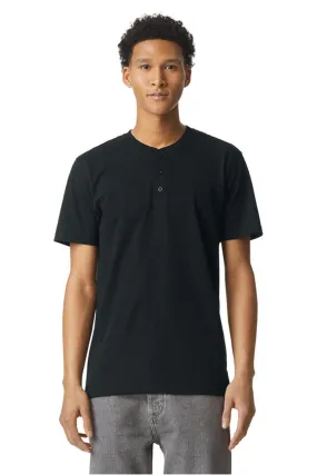 American Apparel Mens CVC Short Sleeve Henley T-Shirt - Black