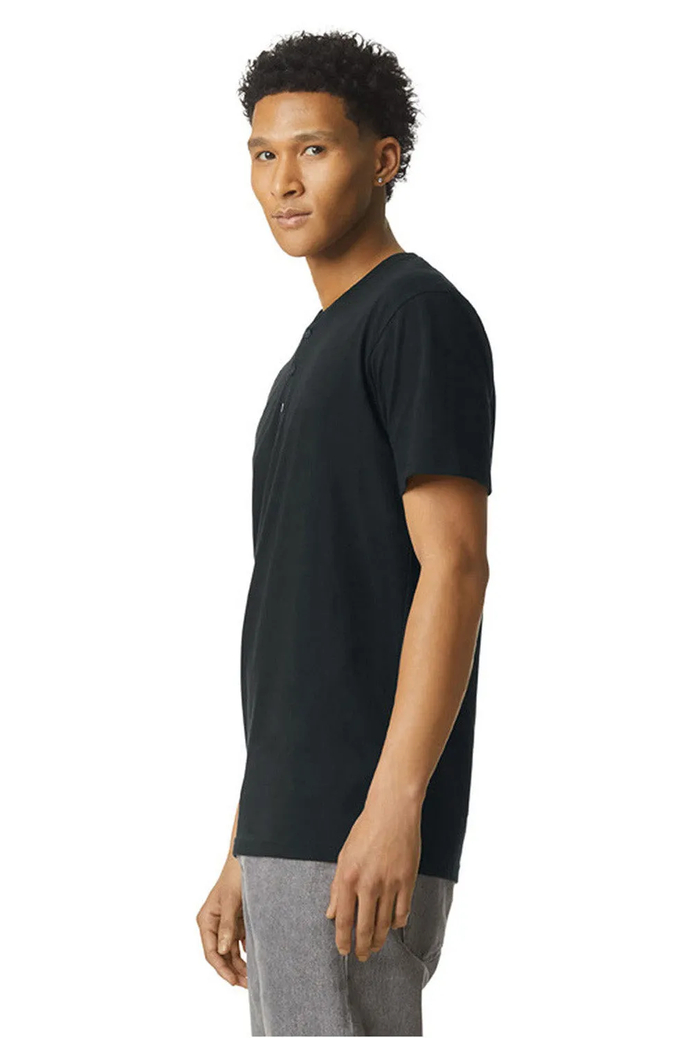 American Apparel Mens CVC Short Sleeve Henley T-Shirt - Black