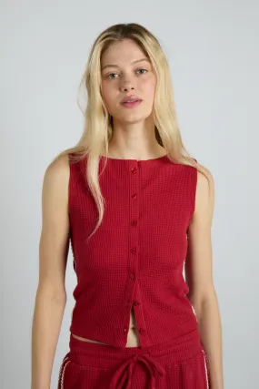 betsie waffle button tank- red