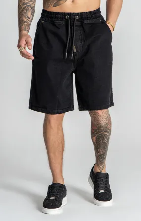 Black Elastic Waist Shorts