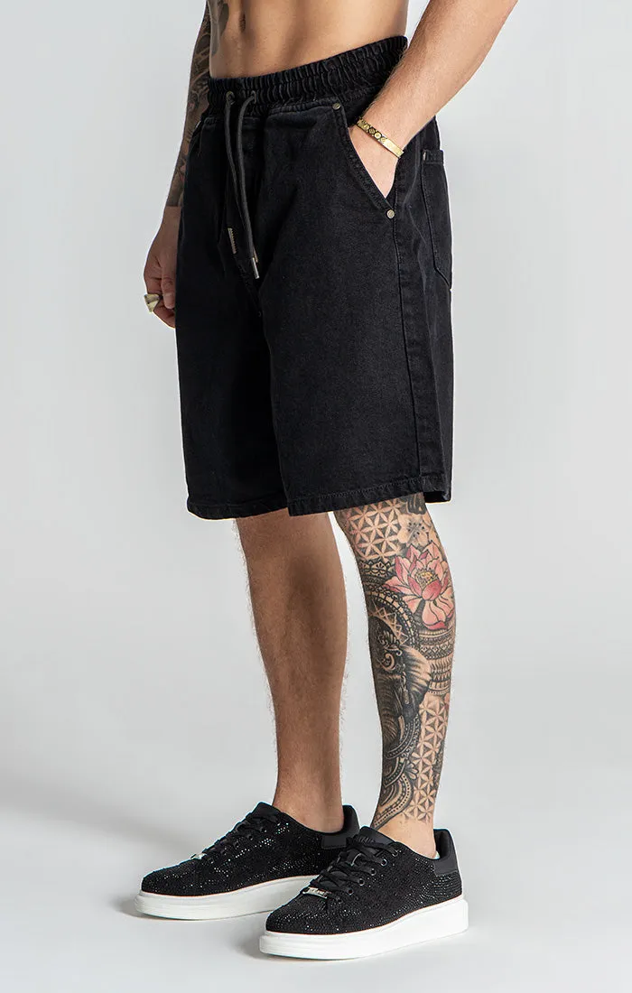 Black Elastic Waist Shorts