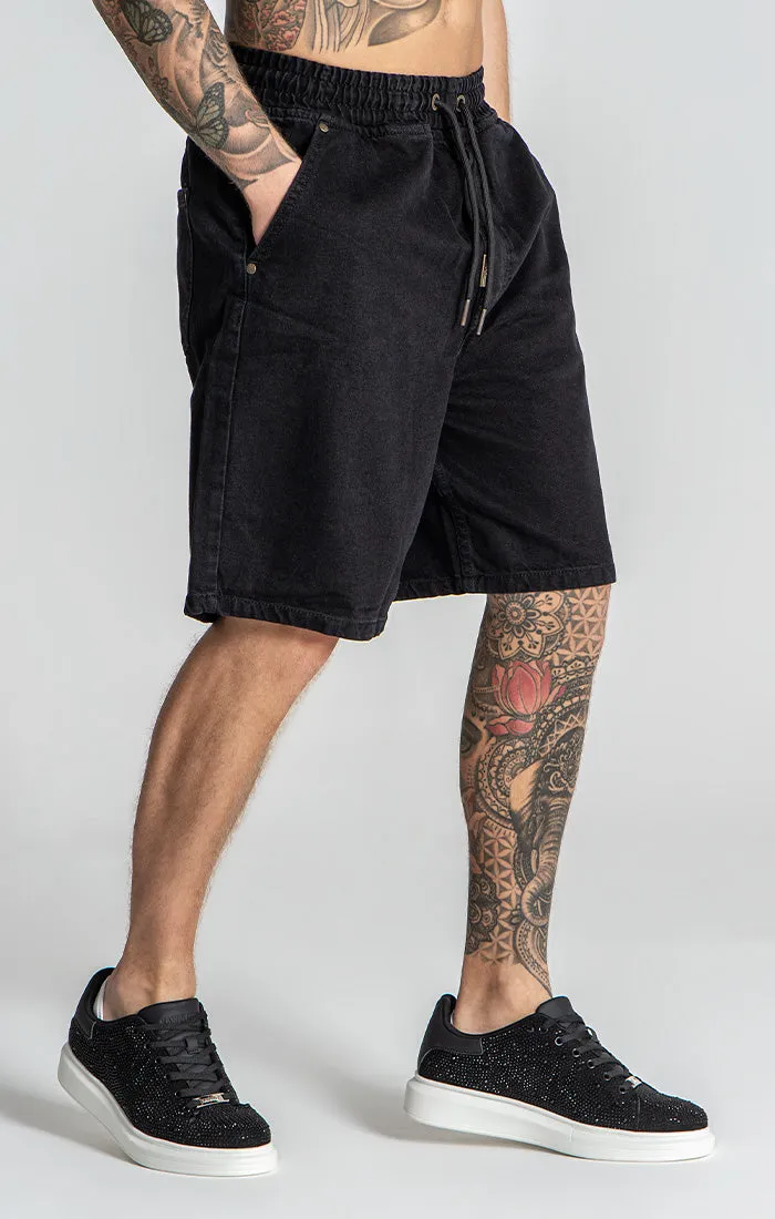 Black Elastic Waist Shorts