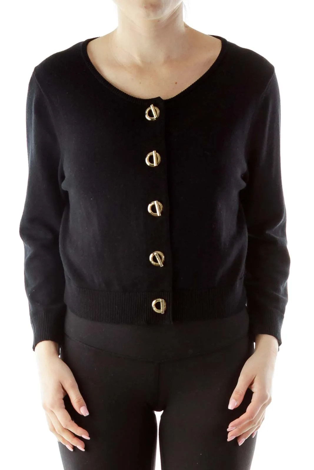 Black Round Neck Buttoned Cardigan