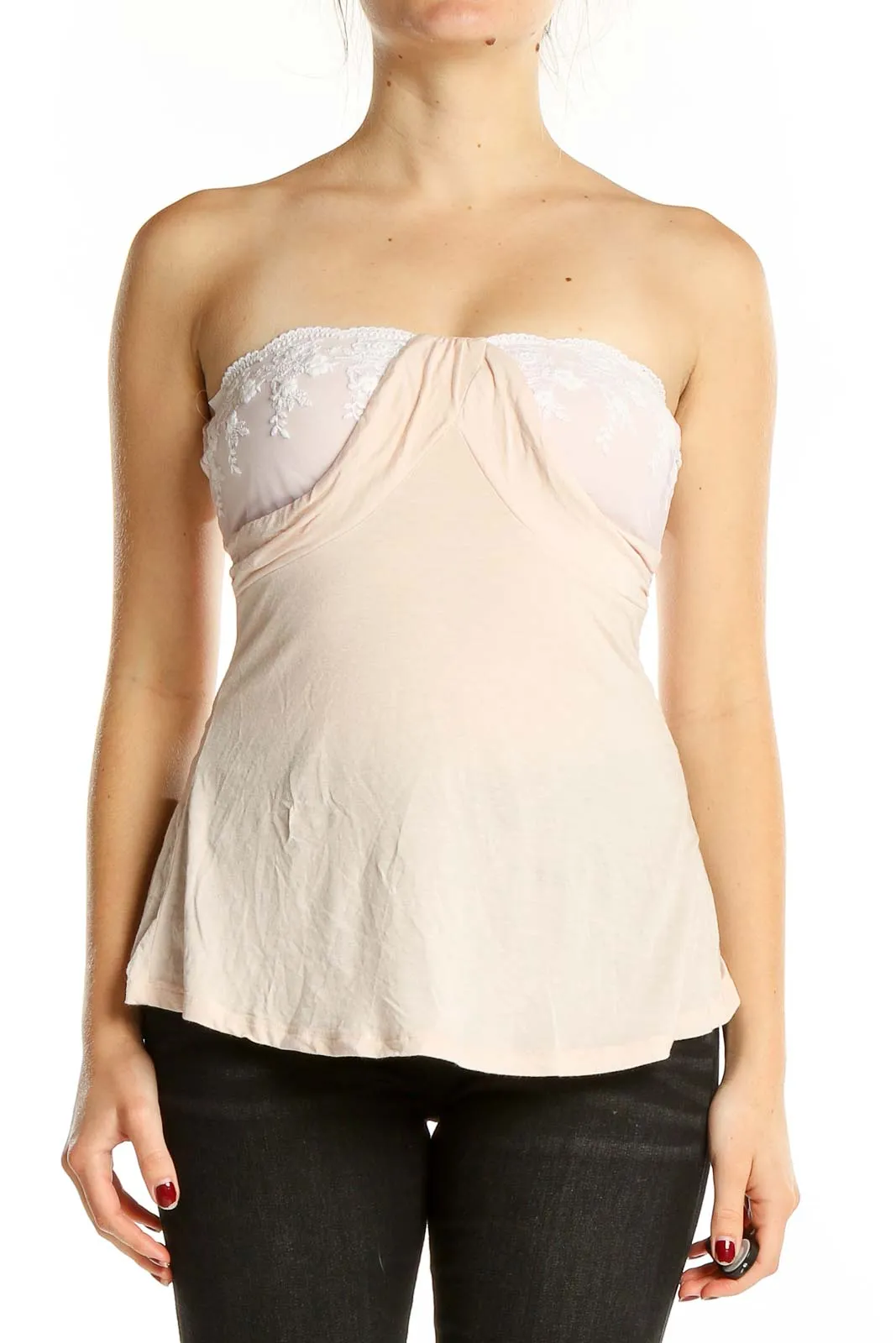 Blush Strapless Lace-Trimmed Top