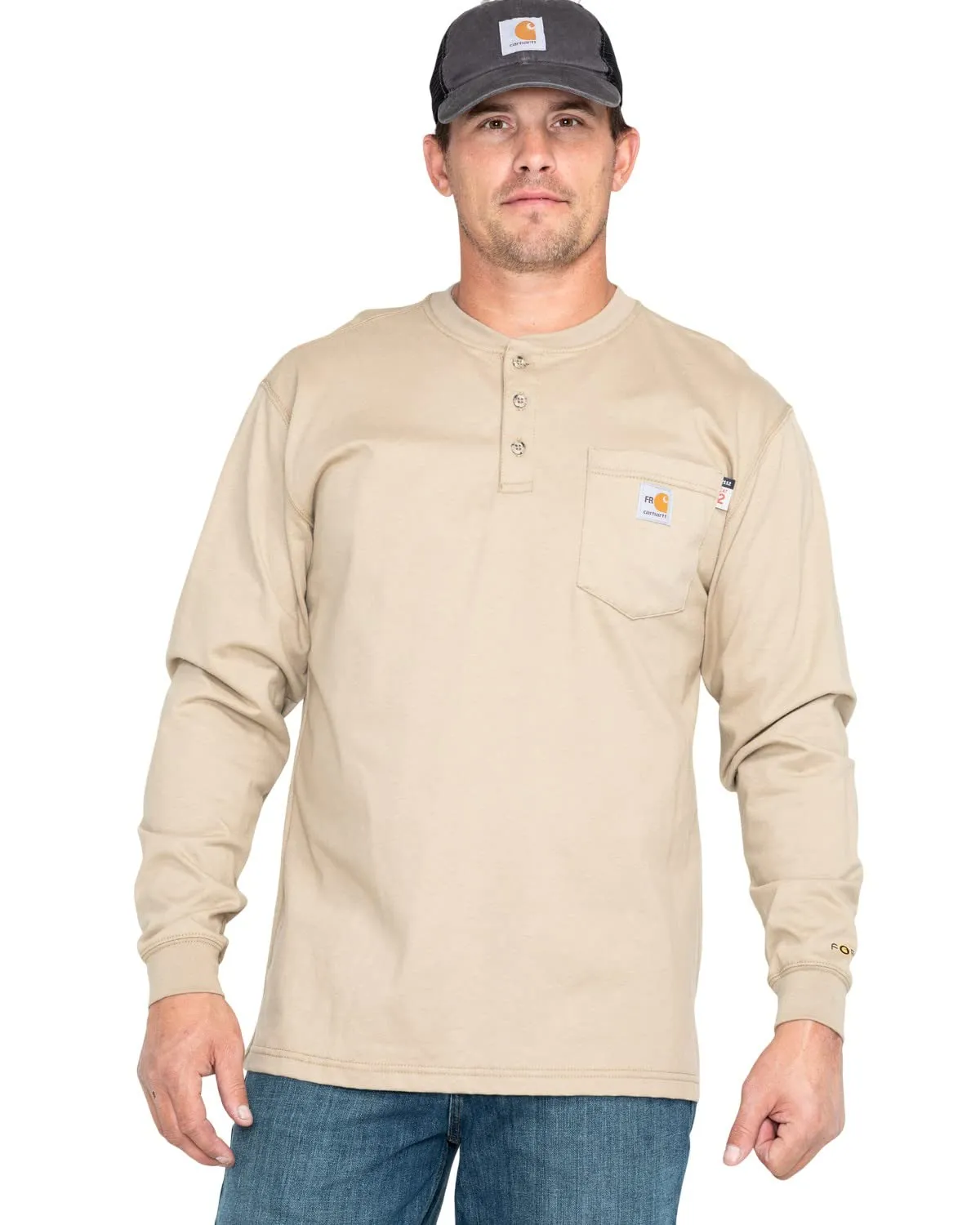 Carhartt 100237 Men's Flame Resistant Force Cotton Long Sleeve Henley