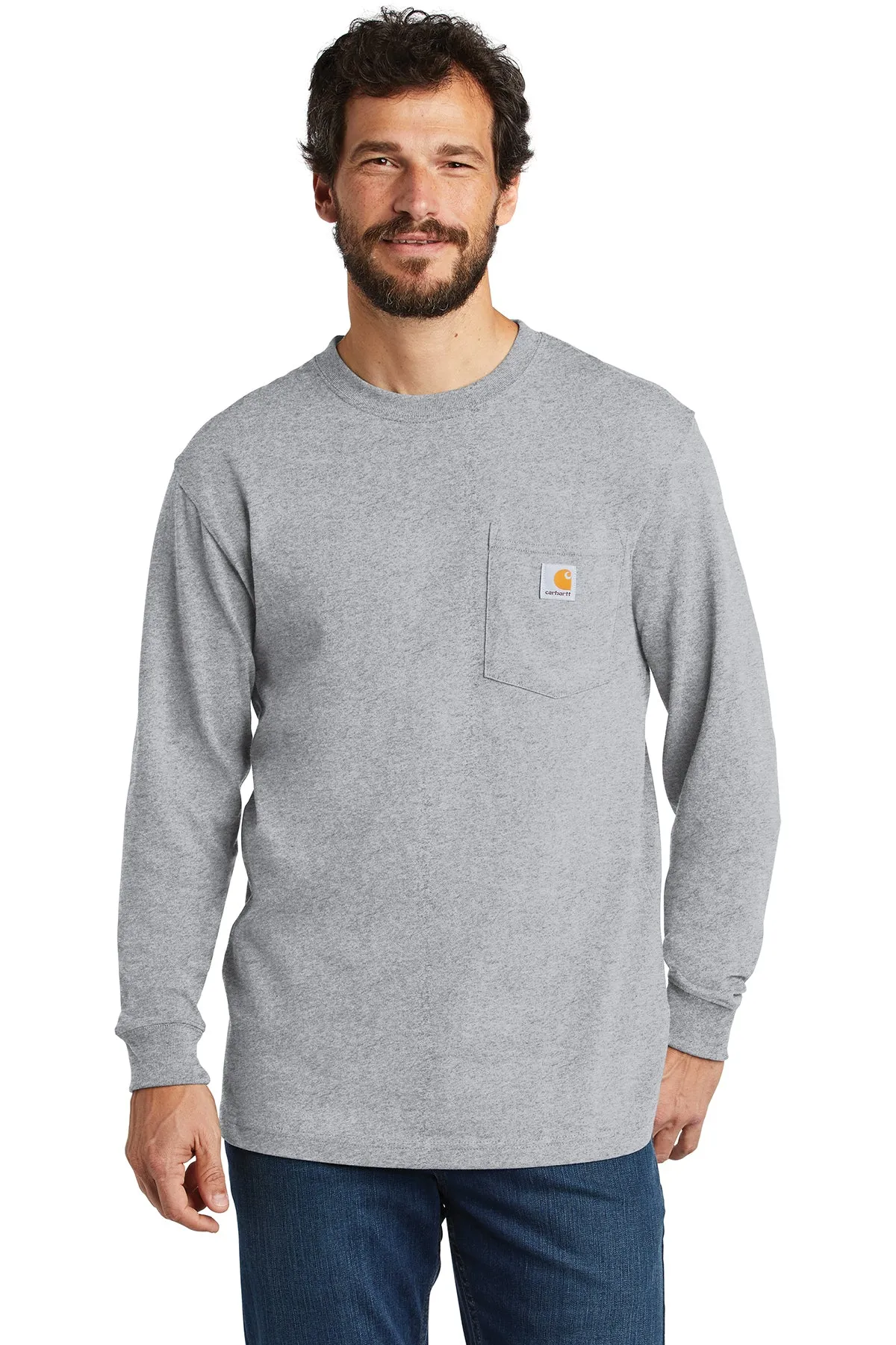 Carhartt Workwear Pocket Long Sleeve Custom T-Shirts, Heather Grey