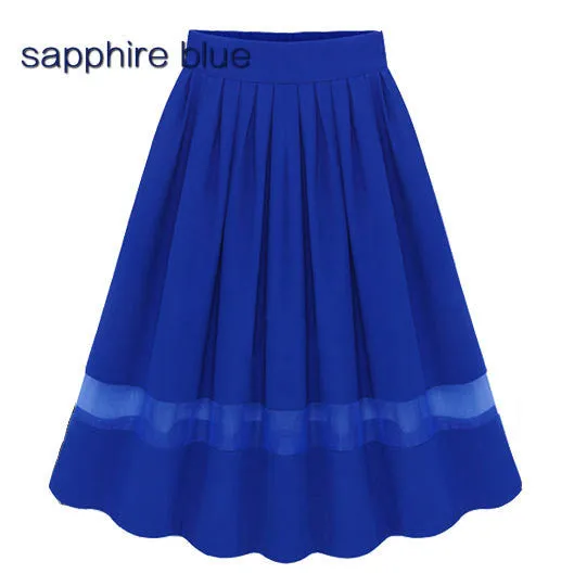 Chiffon Patchwork Pure Color Pleated Long Skirt