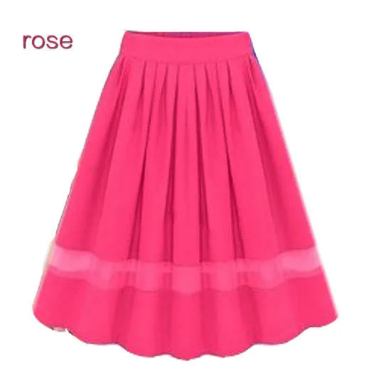 Chiffon Patchwork Pure Color Pleated Long Skirt