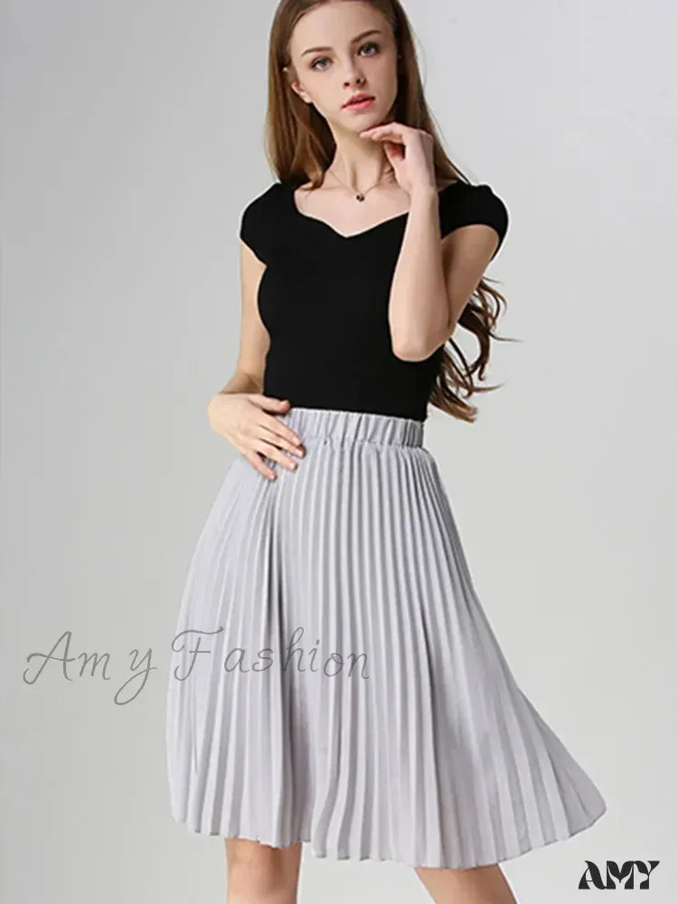 Chiffon Pleated Vintage High Waist Tutu Midi Rokken Summer Style Skirt