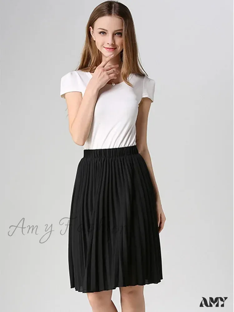 Chiffon Pleated Vintage High Waist Tutu Midi Rokken Summer Style Skirt