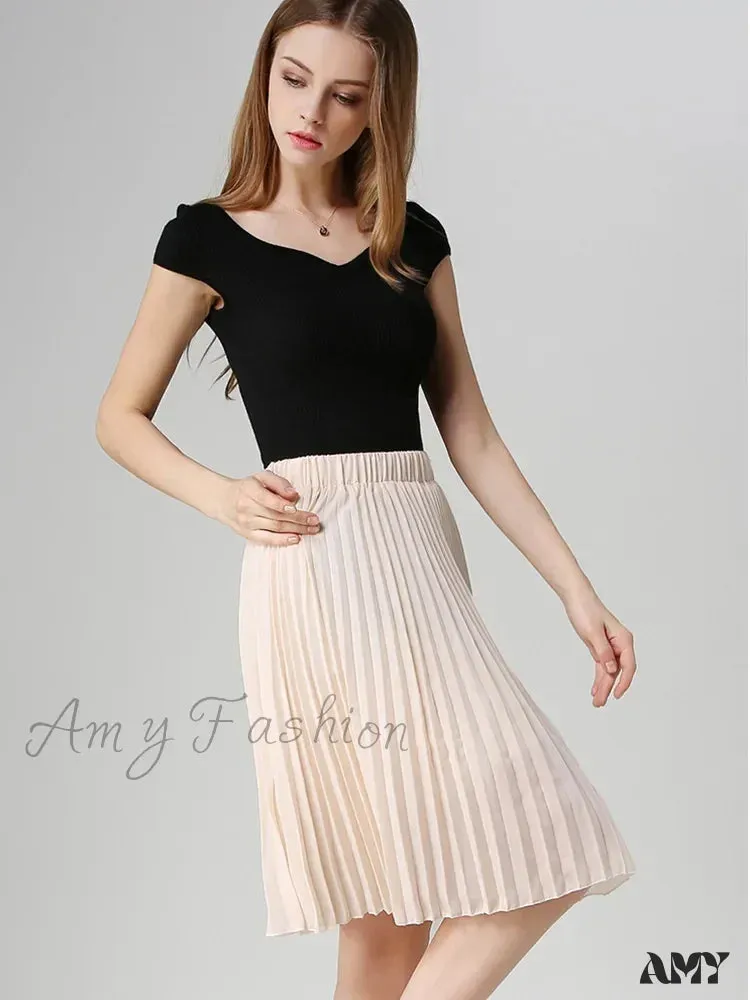 Chiffon Pleated Vintage High Waist Tutu Midi Rokken Summer Style Skirt