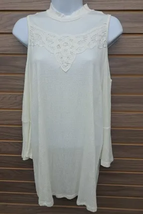 Cold shoulder with lace high neck