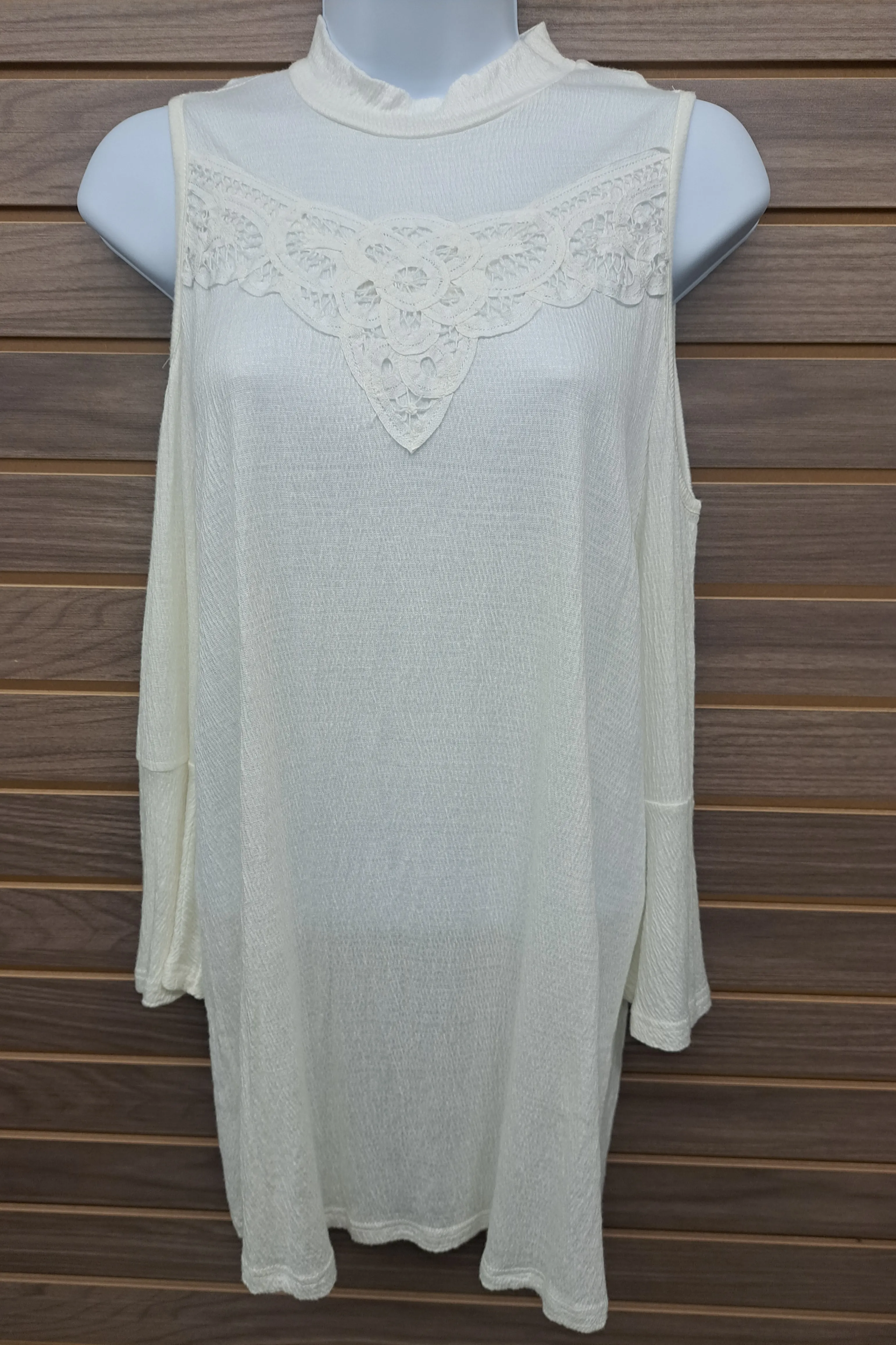 Cold shoulder with lace high neck