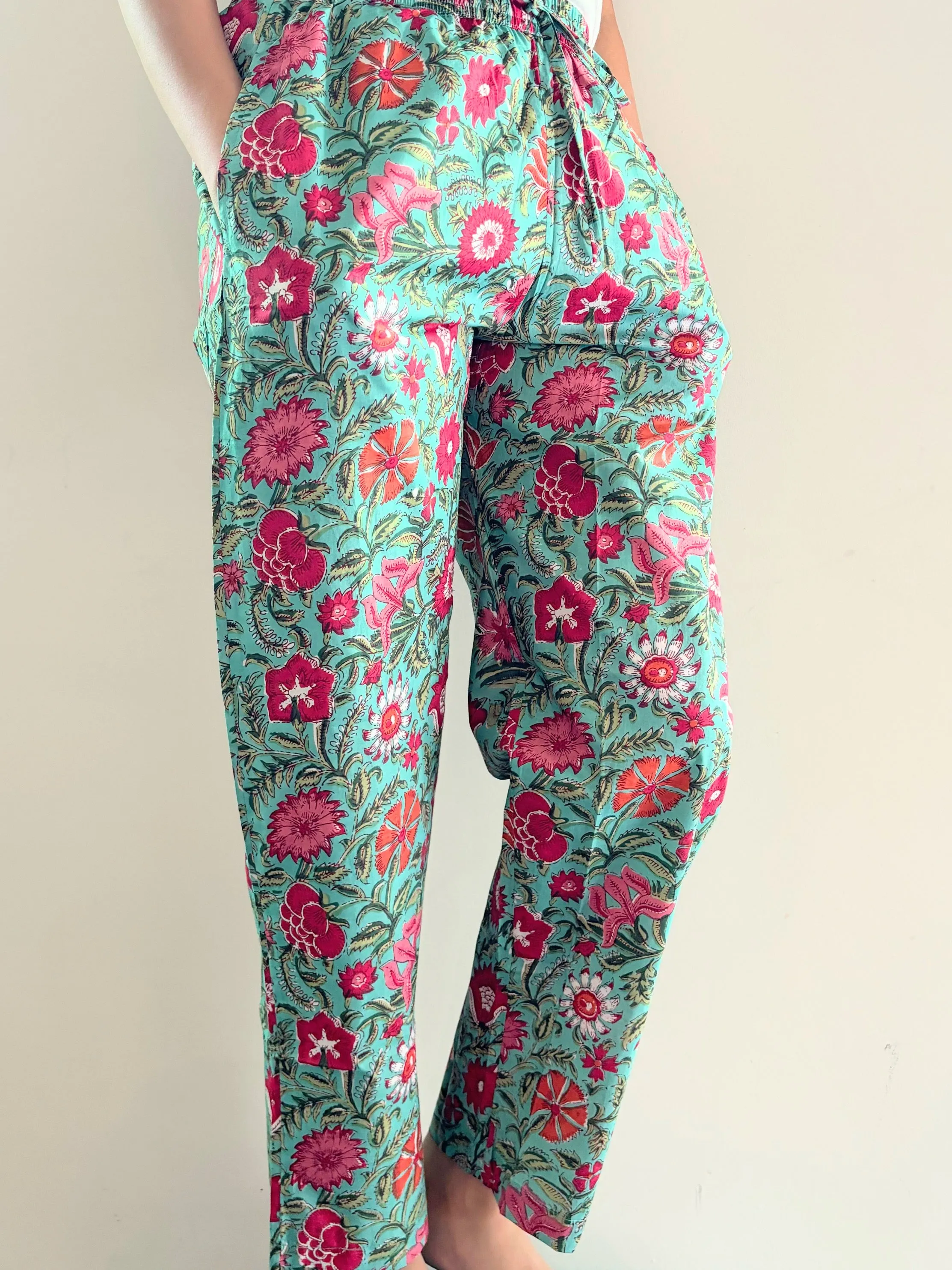 Cotton Pajama Pants Women - Tropical Bloom