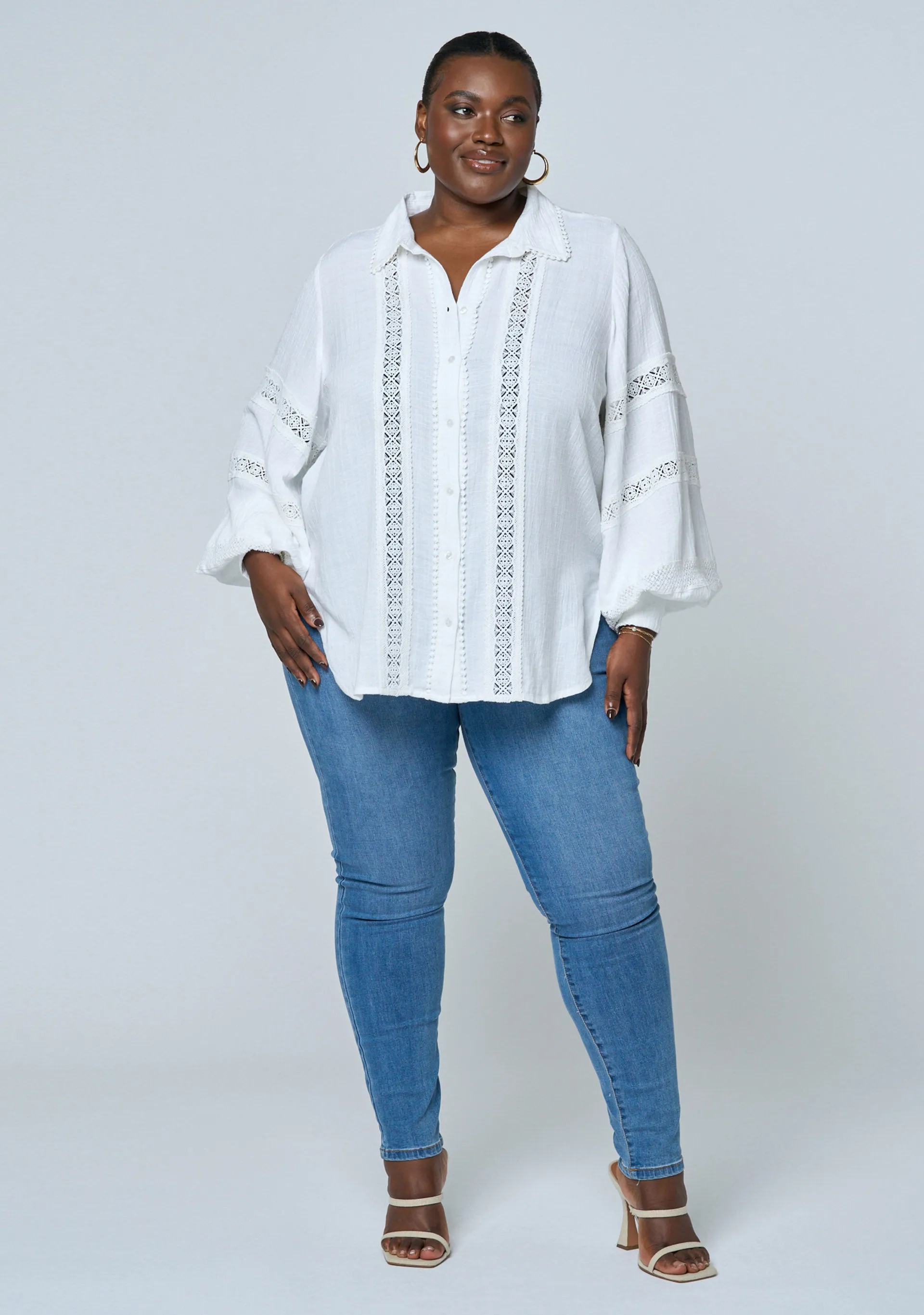 Dominique Lace Trim Linen Blouse