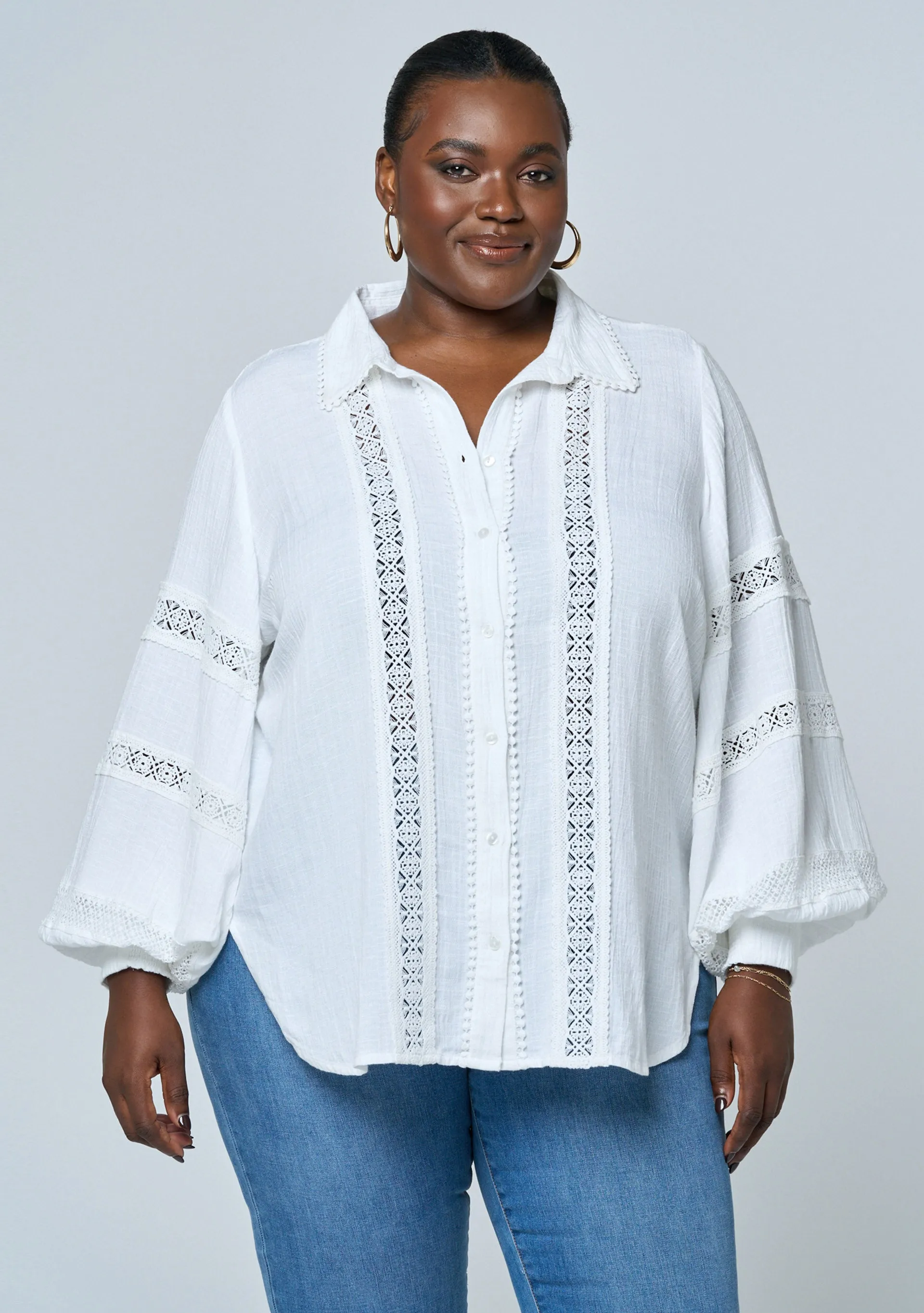 Dominique Lace Trim Linen Blouse