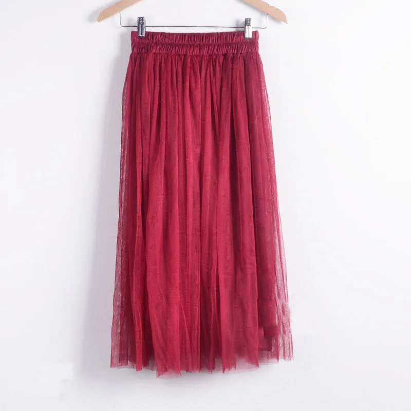 Double Layers Mesh Pleated Long Fluffy Beach Skirt