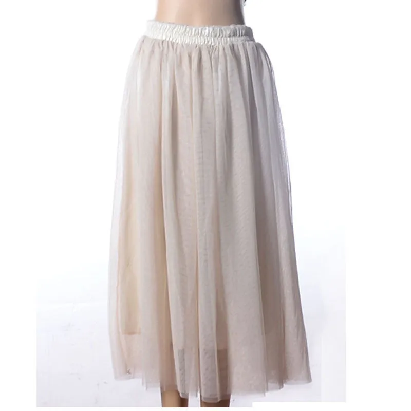 Double Layers Mesh Pleated Long Fluffy Beach Skirt