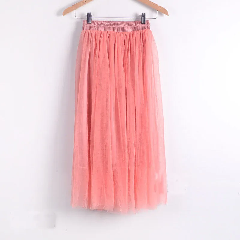 Double Layers Mesh Pleated Long Fluffy Beach Skirt