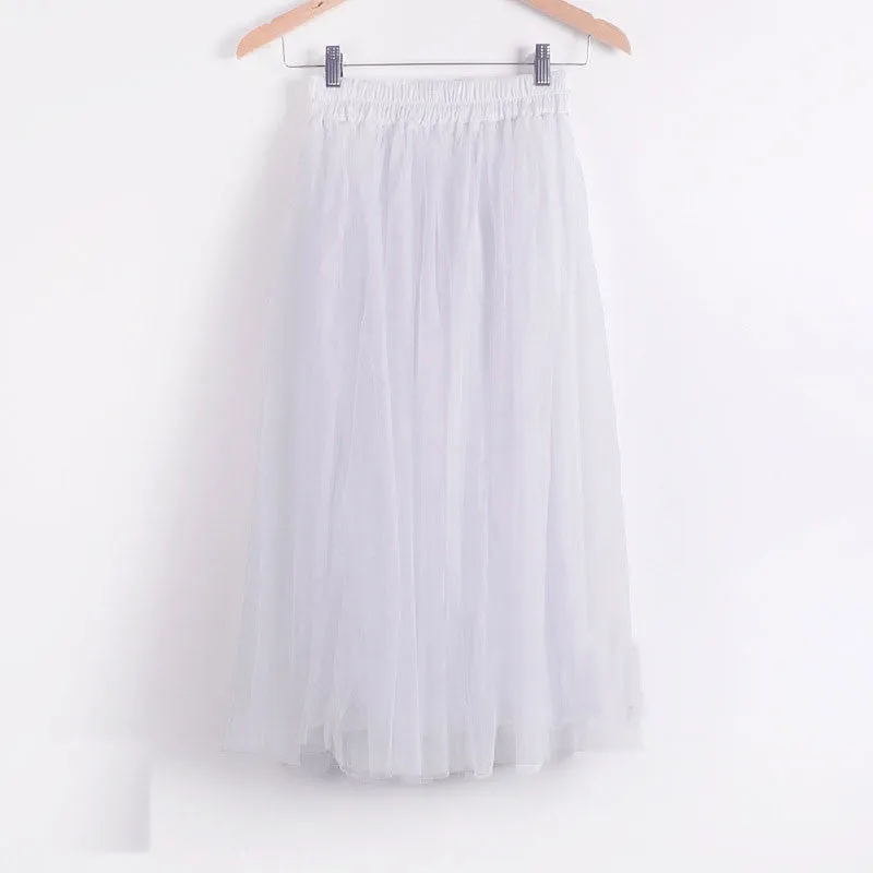 Double Layers Mesh Pleated Long Fluffy Beach Skirt