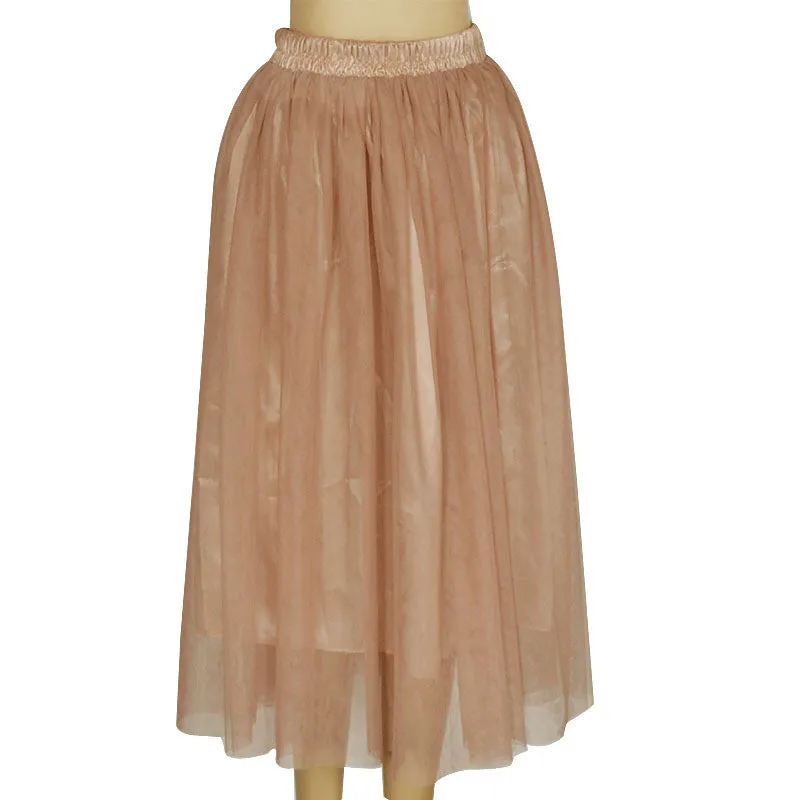 Double Layers Mesh Pleated Long Fluffy Beach Skirt