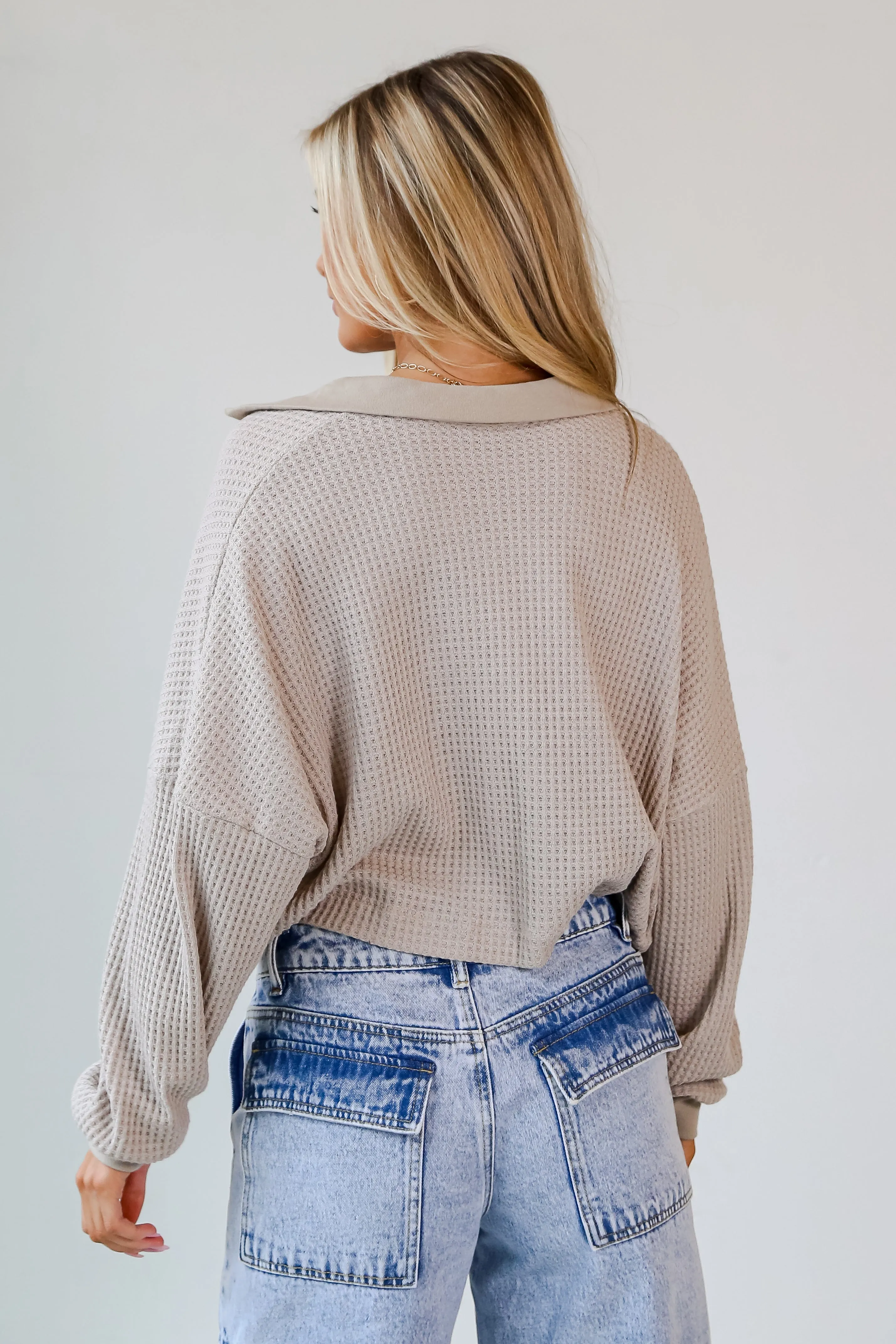 FINAL SALE - Necessary Love Taupe Waffle Knit Button-Front Top - DOORBUSTER