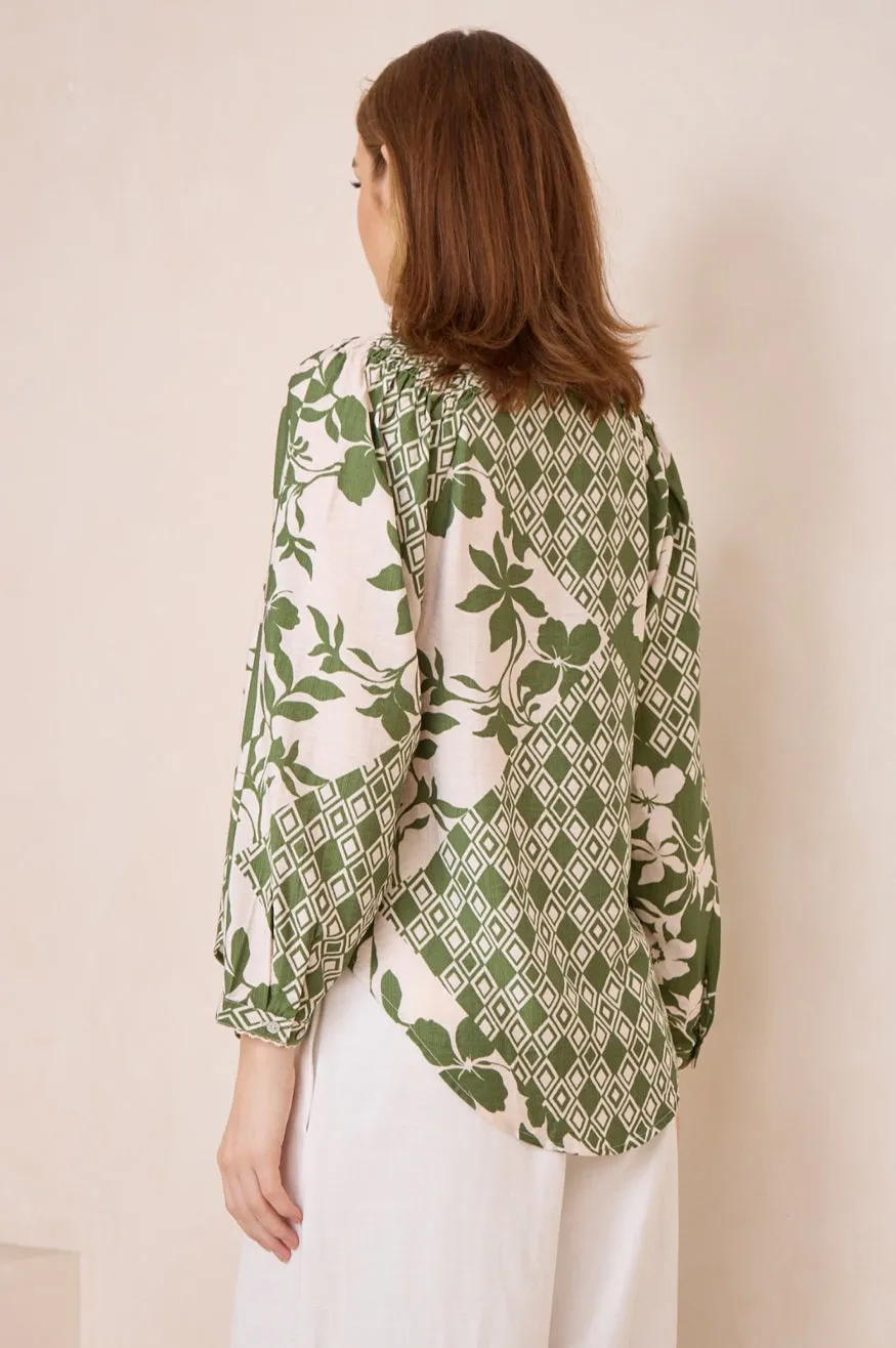 Florence  Green and Natural Print Blouse