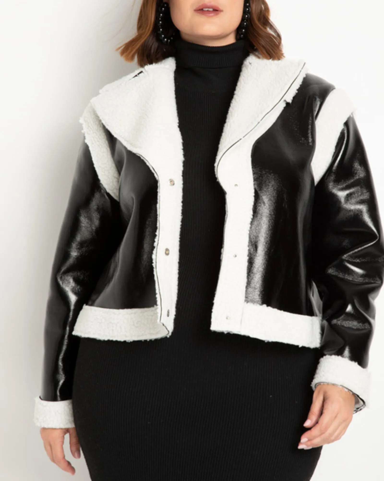 Freya Convertible Sherpa Coat | Black And Cream