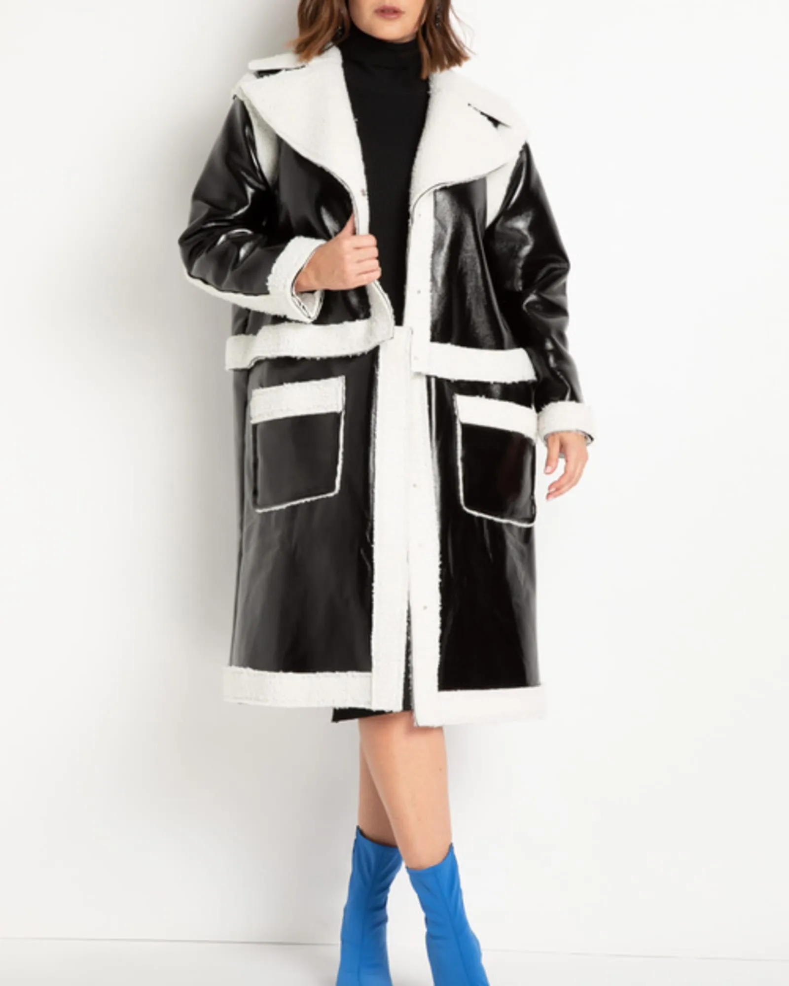 Freya Convertible Sherpa Coat | Black And Cream