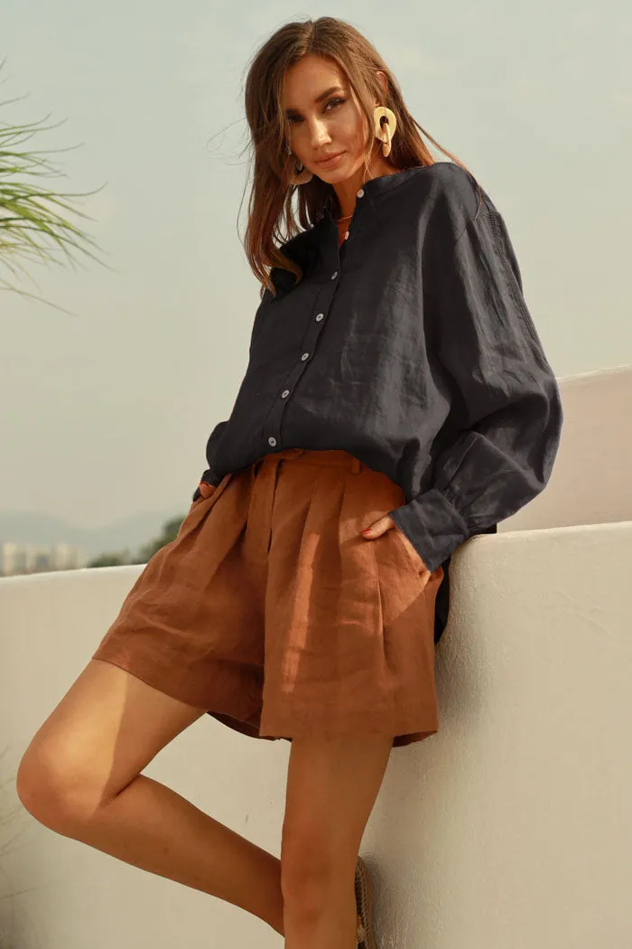 Frieeah Elastic Waist Pleated Shorts