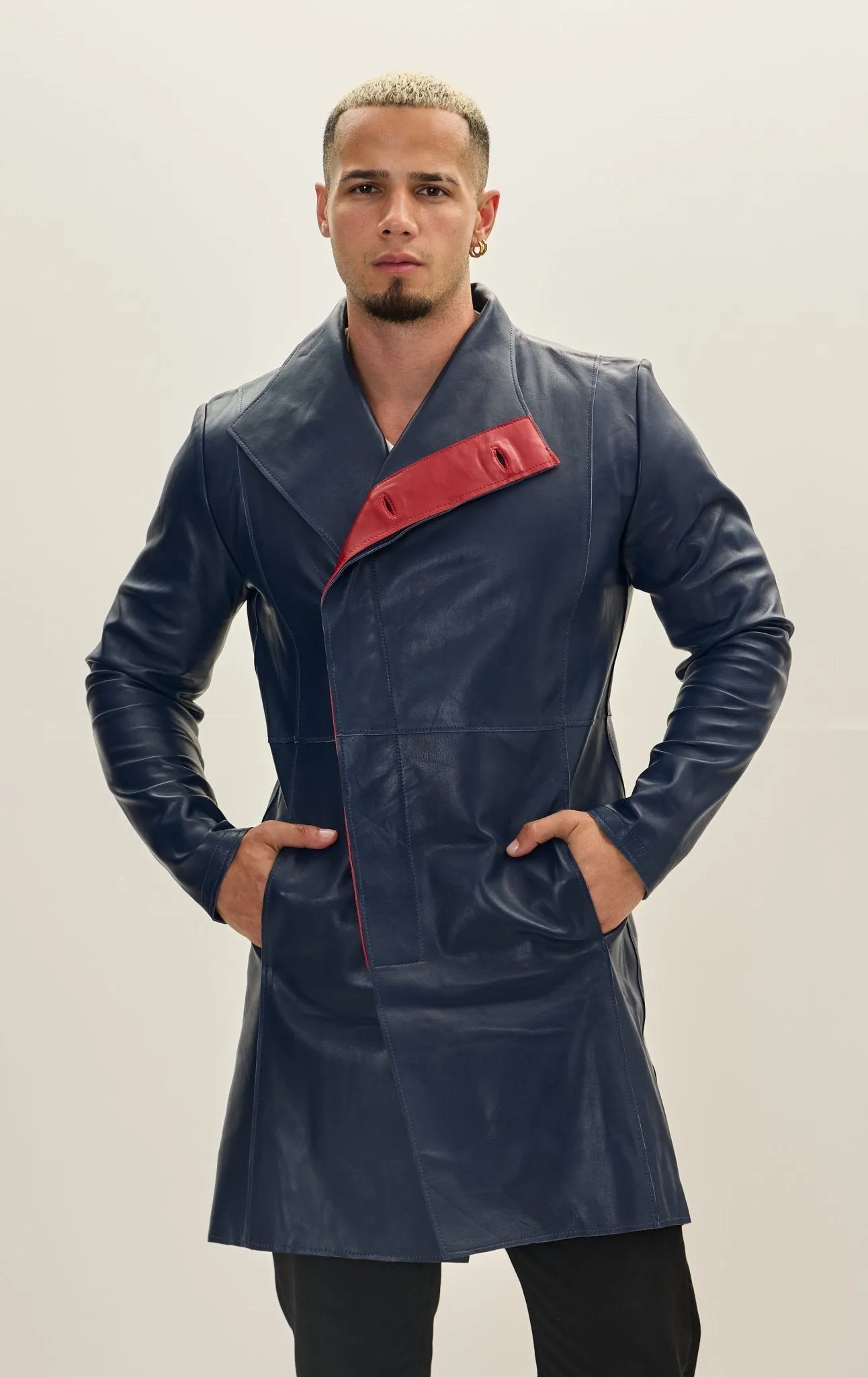 Genuine Leather Rebel Jacket - Navy Red