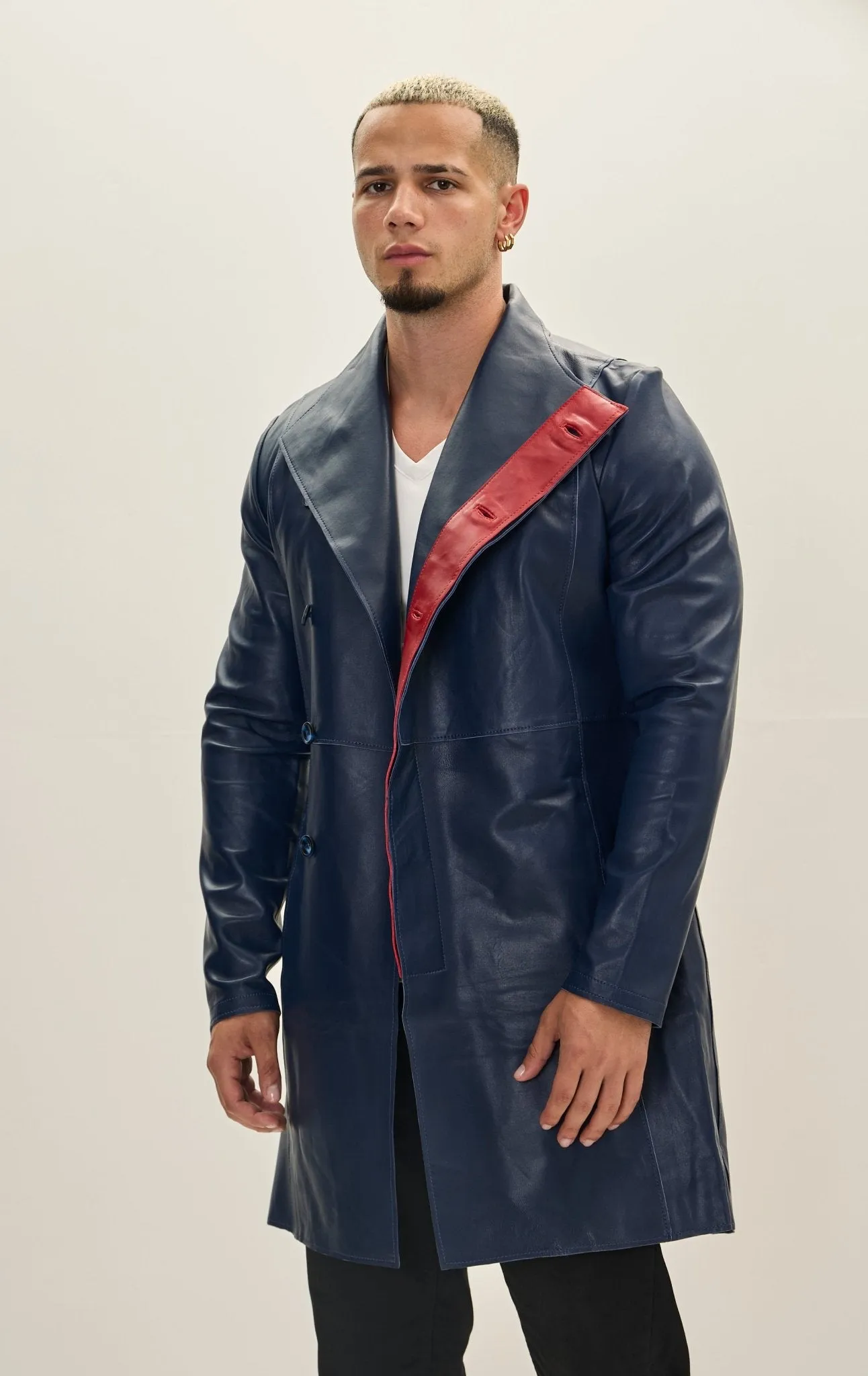 Genuine Leather Rebel Jacket - Navy Red