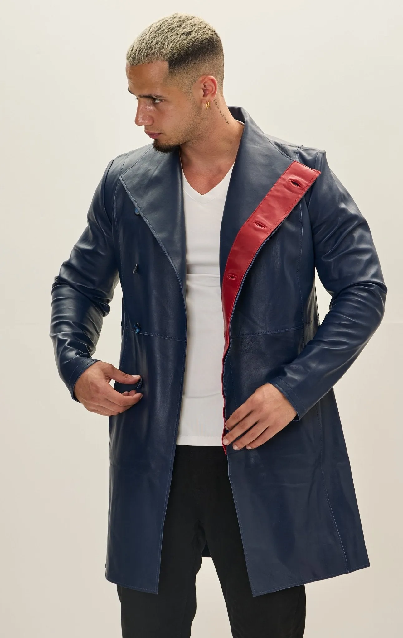 Genuine Leather Rebel Jacket - Navy Red