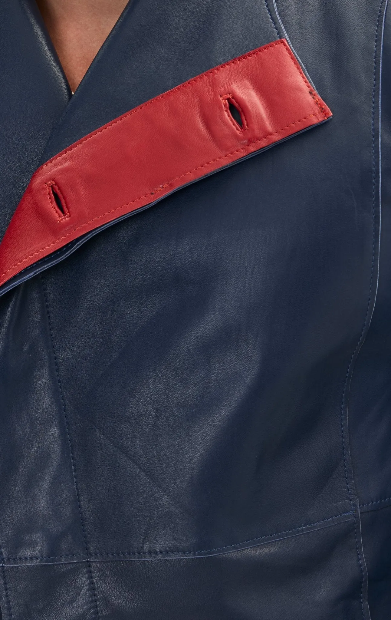 Genuine Leather Rebel Jacket - Navy Red