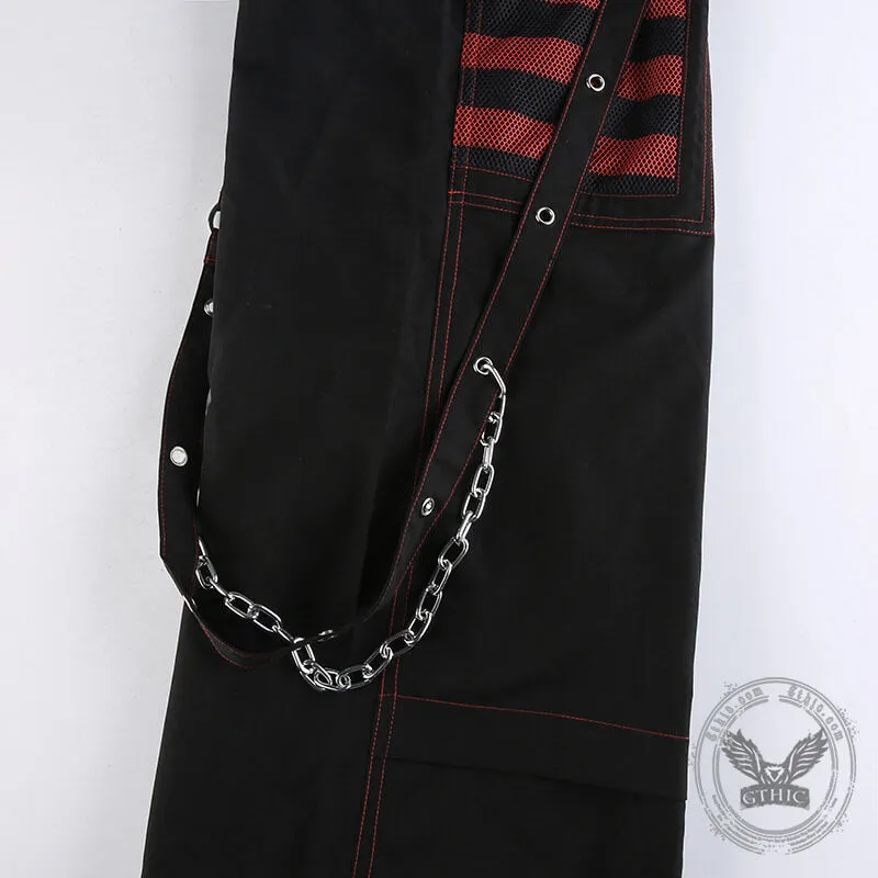 Gothic Striped Mesh Patchwork Cargo Pants