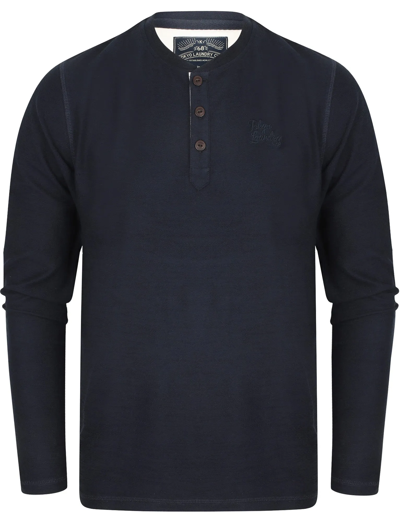 Harlowton Henley Long Sleeve Cotton Top In Black Iris - Tokyo Laundry