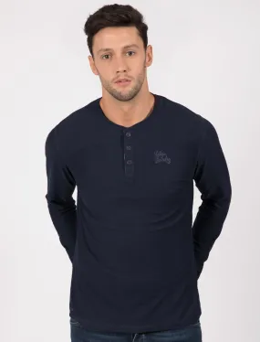 Harlowton Henley Long Sleeve Cotton Top In Black Iris - Tokyo Laundry