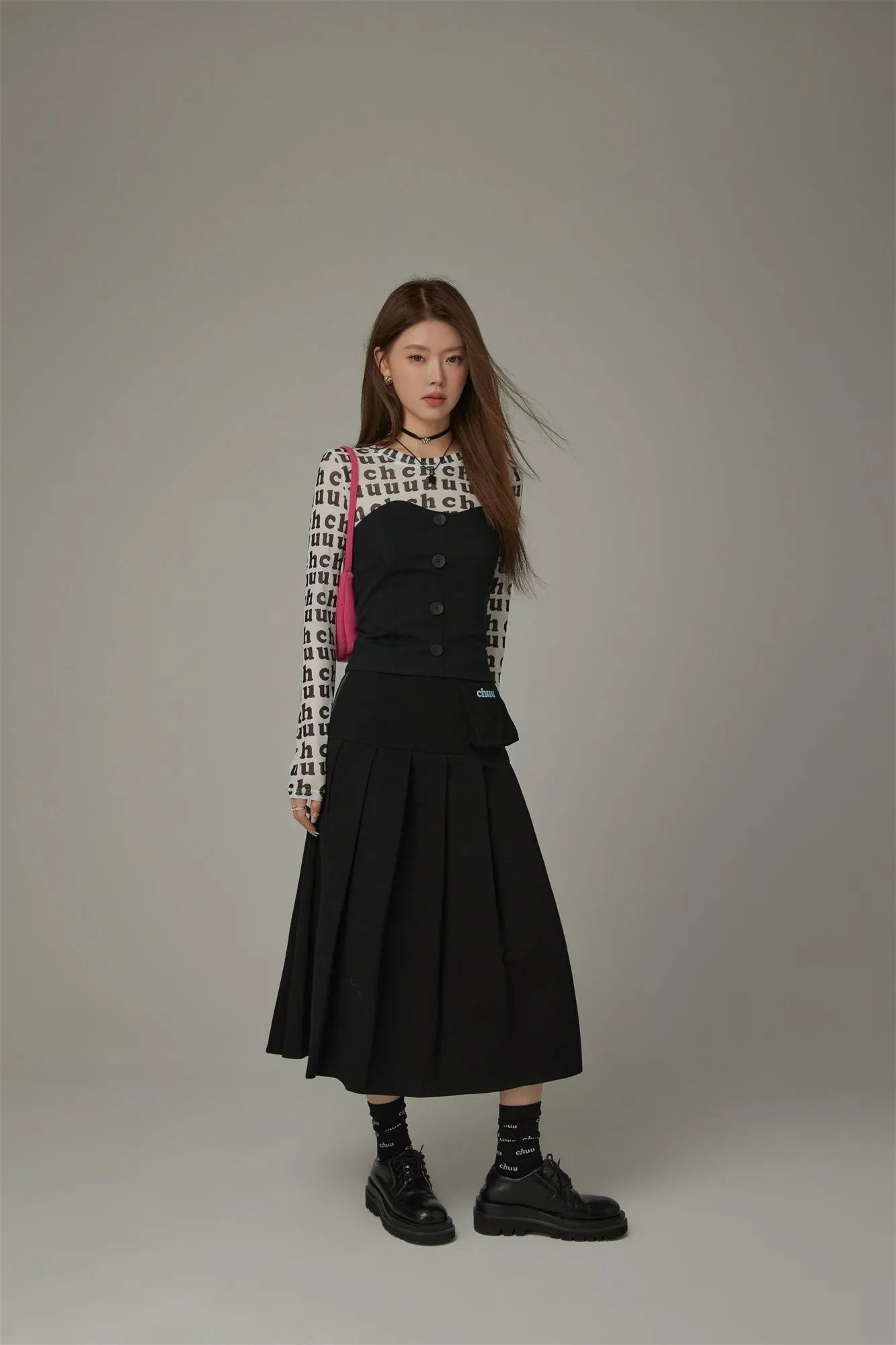 Heart Pleated Long Skirt