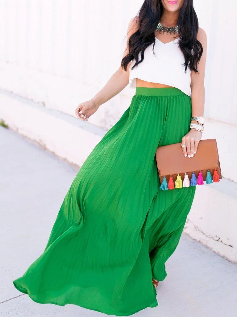 High Waist Pleated Longline Skirt