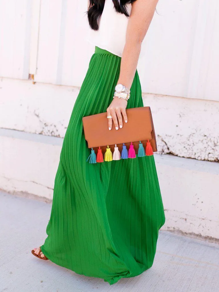 High Waist Pleated Longline Skirt