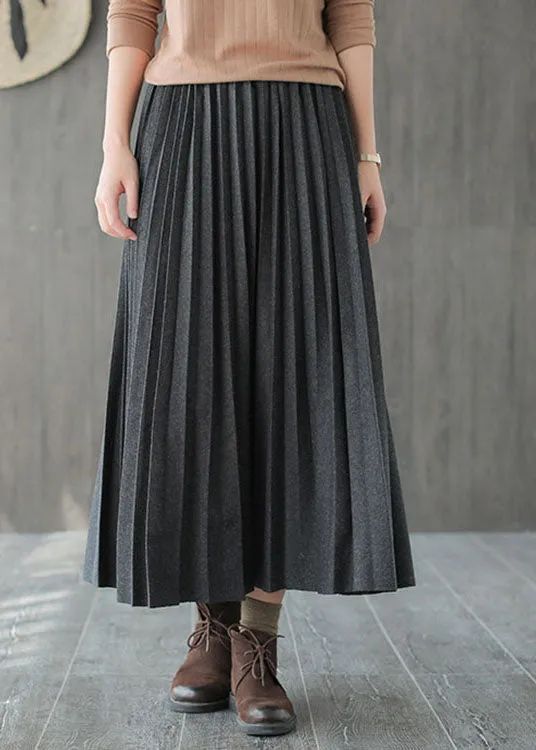 Italian Grey Black Casual Woolen Pleated Fall Skirts