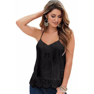 Ketty More Women Deep Neck Decorated Lace Thin Straps Top-KMWSB893