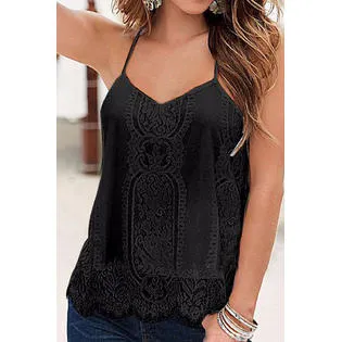 Ketty More Women Deep Neck Decorated Lace Thin Straps Top-KMWSB893