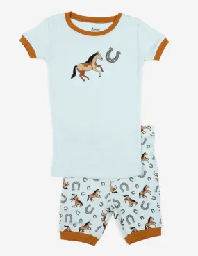 Kids Cotton Short Blue Horse Pajamas