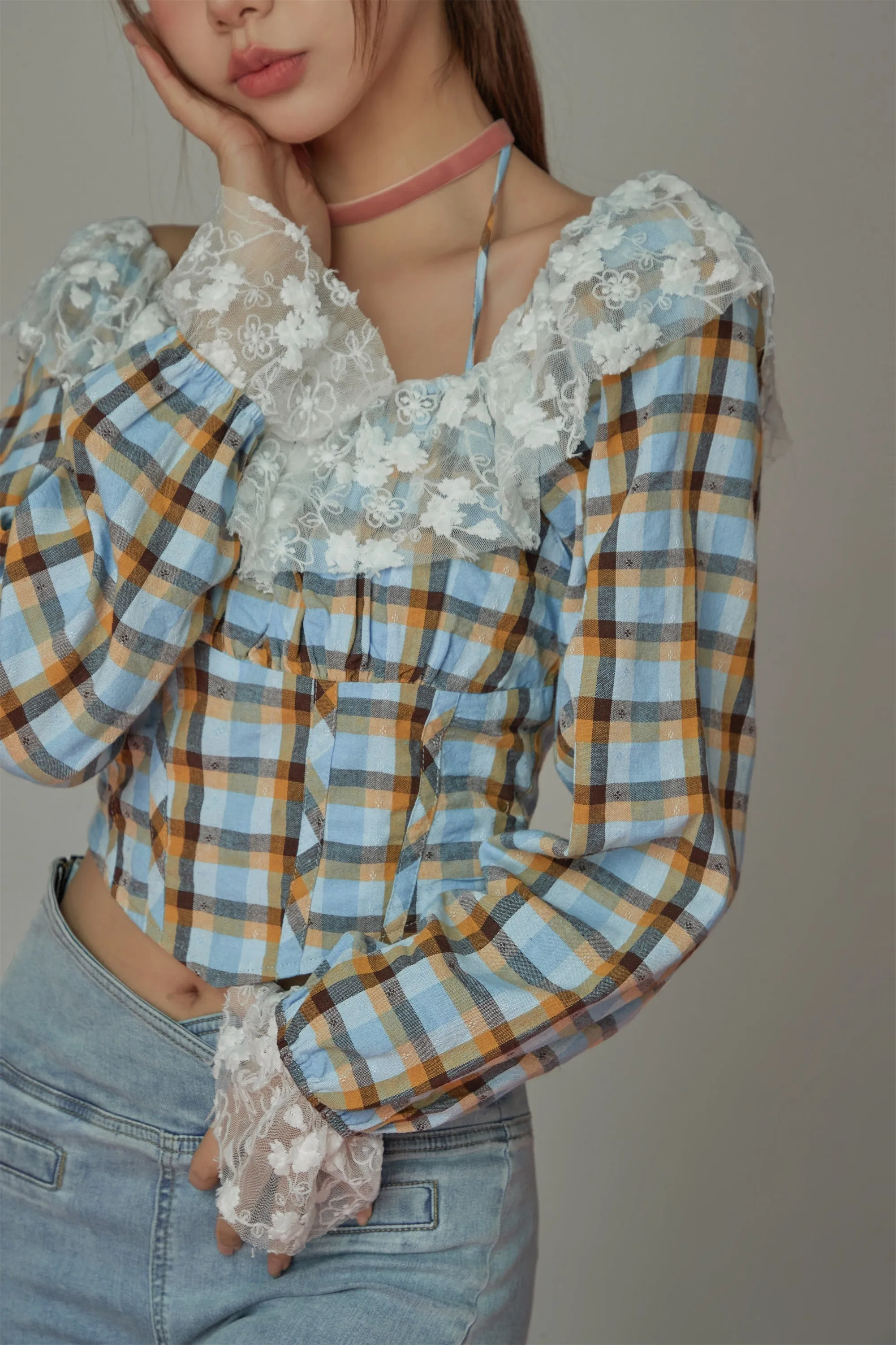 Lace Check Blouse