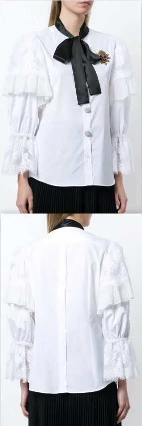 Lace Trim Blouse with Bow