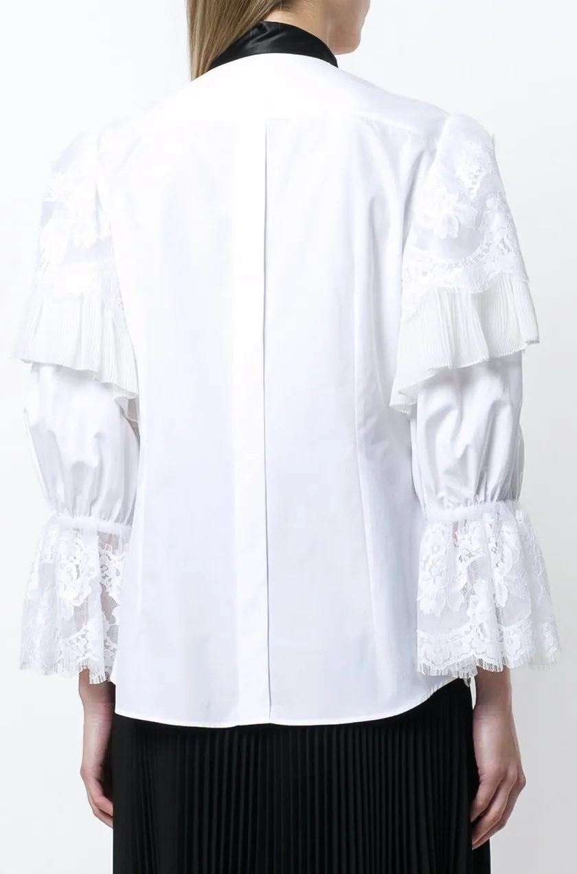 Lace Trim Blouse with Bow